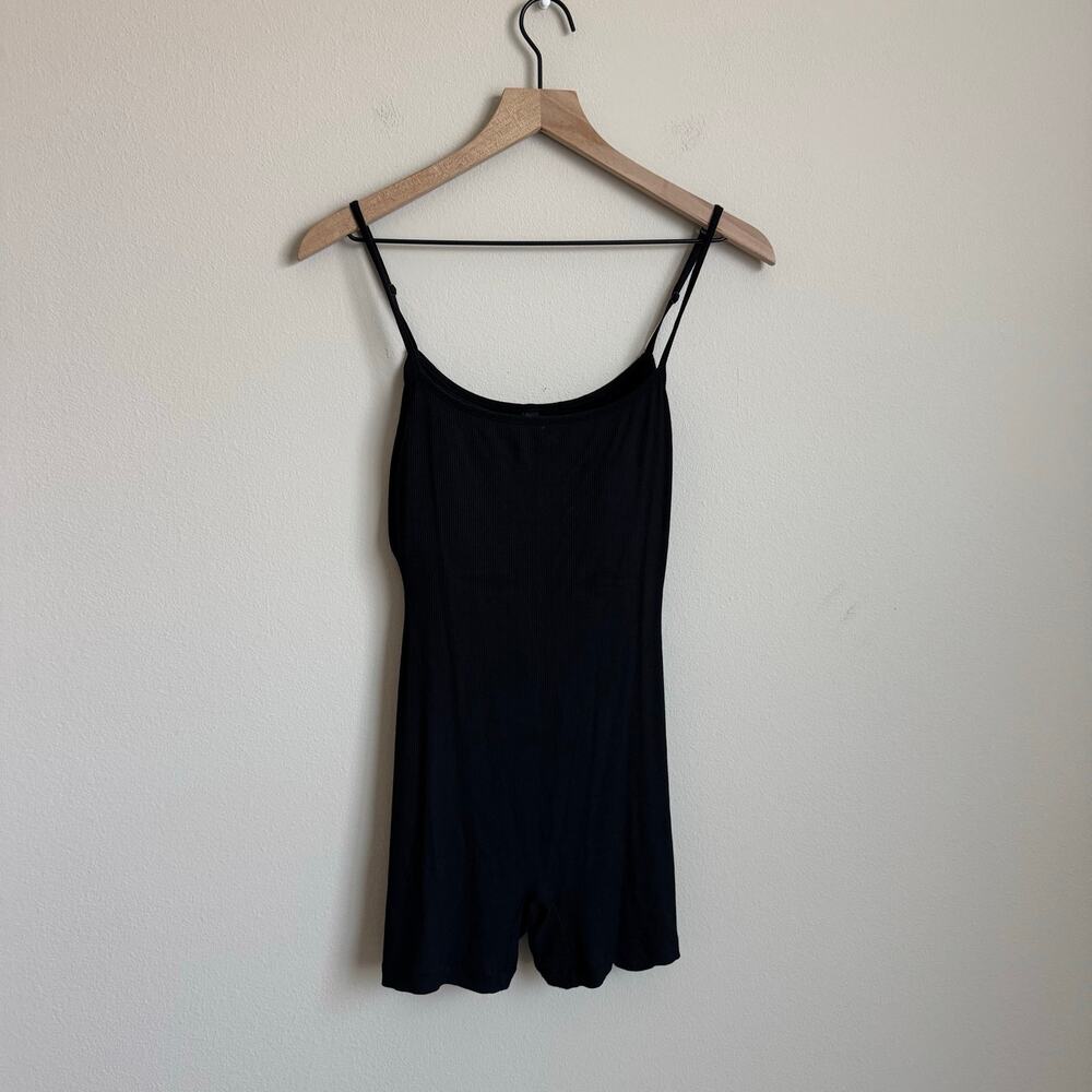 SKIMS Womens Black Lounge Scoop Onesie Ribbed Romper Size Medium